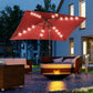 6.5x10ft Patio Umbrella Rectangle Solar Powered Tilt Aluminum Outdoor Market Parasol with LEDs Crank (Wine Red)