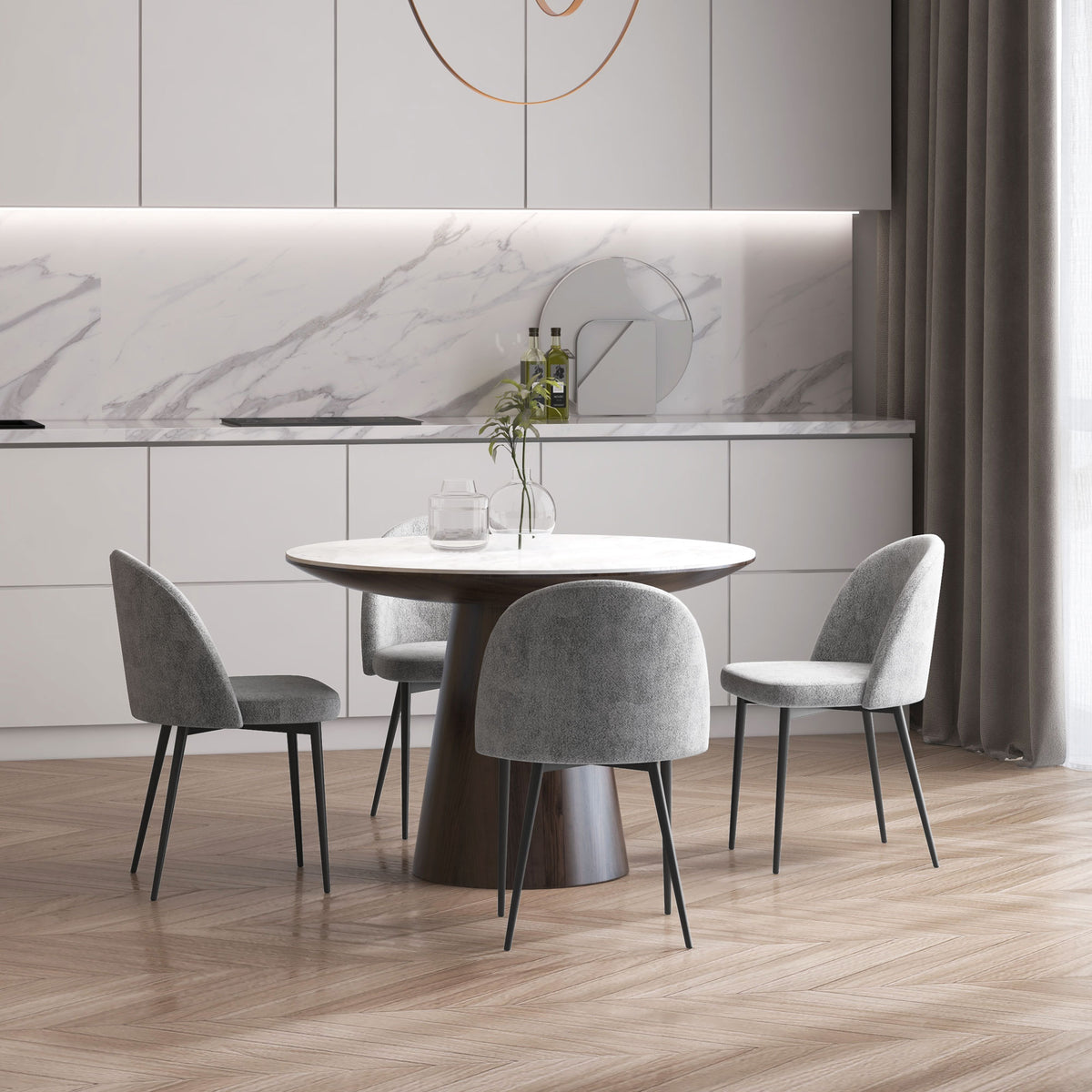 Modern Dining Chairs, Mid-Back Velvet-touch Upholstery Side Chair, Table Chair for Living Room, Dining Room, Grey, Set of 4