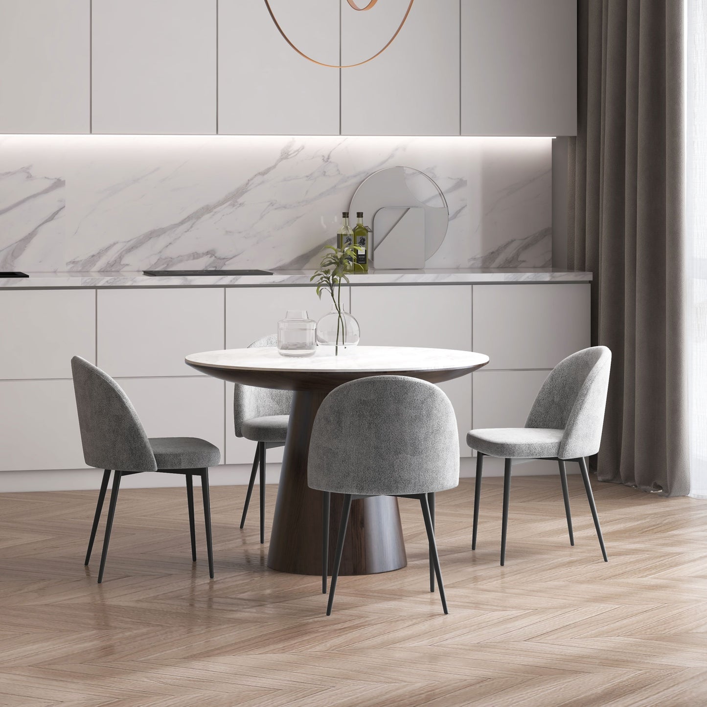 Modern Dining Chairs, Mid-Back Velvet-touch Upholstery Side Chair, Table Chair for Living Room, Dining Room, Grey, Set of 4
