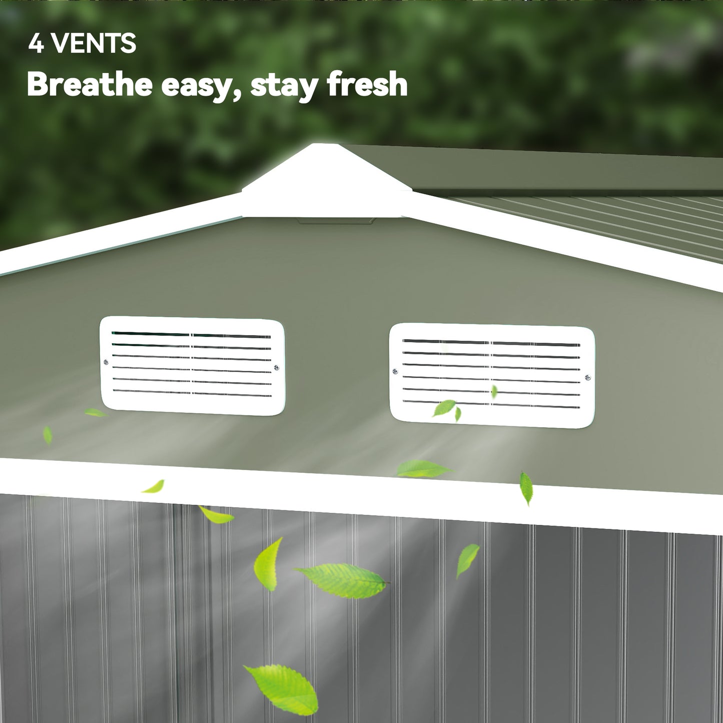 9.1'x6.4'x6.3' Garden Storage Shed w/ Foundation Kit Metal Tool Storage House w/ Double Doors Light Green