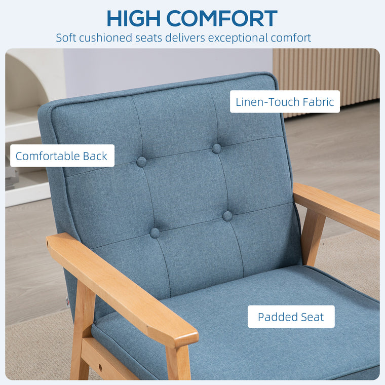 Tufted-Back Fabric Accent Chair with Wood Legs - Blue