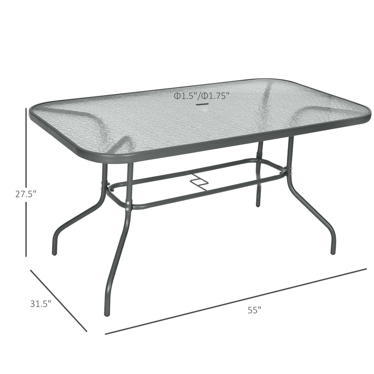 55" Metal Garden Dining Table with Glass Top