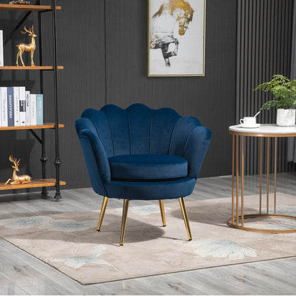 Velvet Accent Chair with Gold Legs - Blue