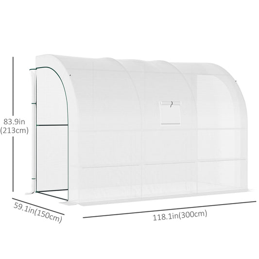 Lean-to Greenhouse Outdoor Gardening Green House with Windows and 2 Zipper Doors, 10' x 5' x 7', White