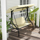 Convertible Patio Swing Bed with Canopy and Cushions, 3 Seater Porch Swing for Outdoor, Backyard, Garden, Beige