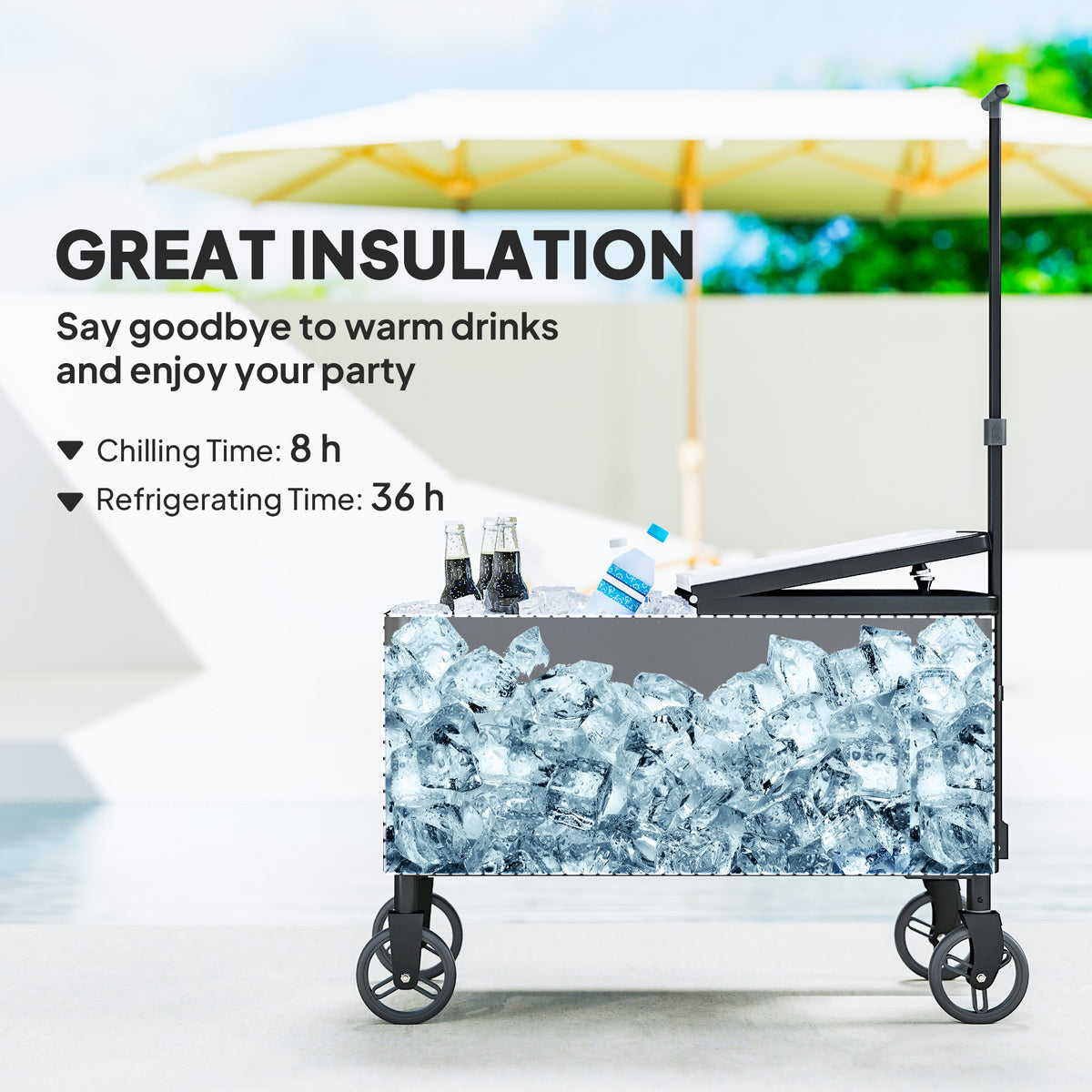 Black 80-Qt Rolling Ice Chest Cooler Cart with Bottle Opener