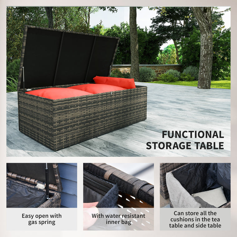 6-Piece Wicker Sofa Set with Storage Table, 7-Seater