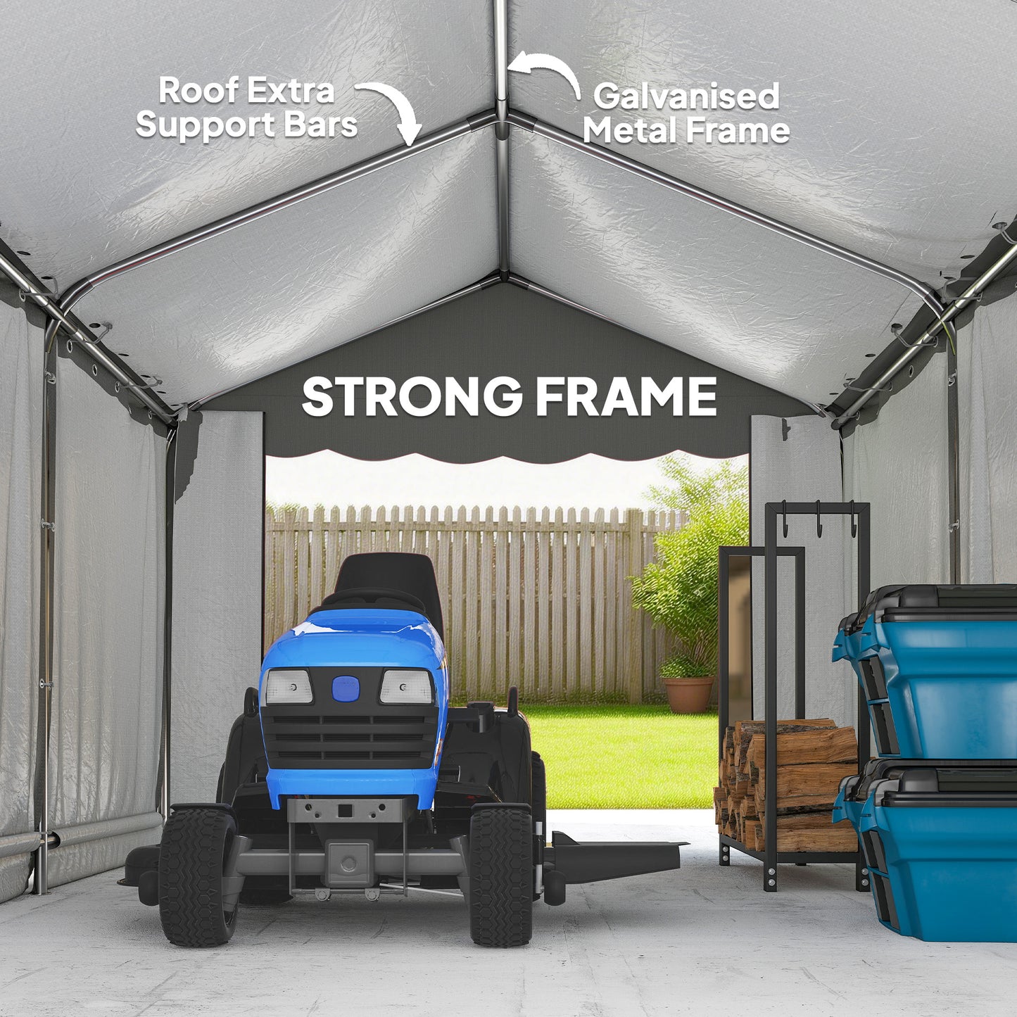 Portable Shed, Outdoor Storage Shed Tent with Roll-up Zipper Door and Removable Sidewalls, Light Grey