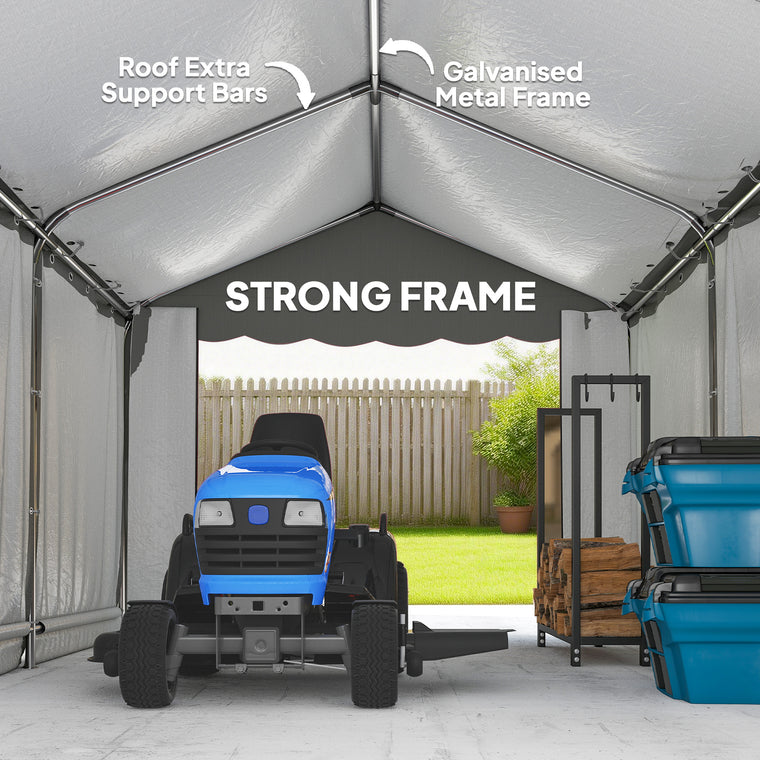 Light Grey Portable Storage Shed with Roll-Up Door & Sidewalls