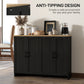 Modern Sideboard Buffet Cabinet, Modern Kitchen Storage Cabinet with 4 Doors Adjustable Shelves, for Dining Room, Black