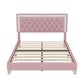 Queen Size Bedroom Set with Upholstered Platform Bed, LED Lights and 2 Nightstands, Bed for Living Room, 84" L x 64" W x 46" H, Pink