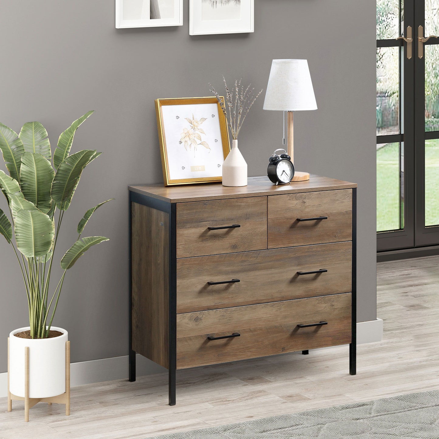 Dresser for Bedroom with 4 Drawers, Chest of Drawers with Metal Frame and Handles for Living Room, Hallway, Brown