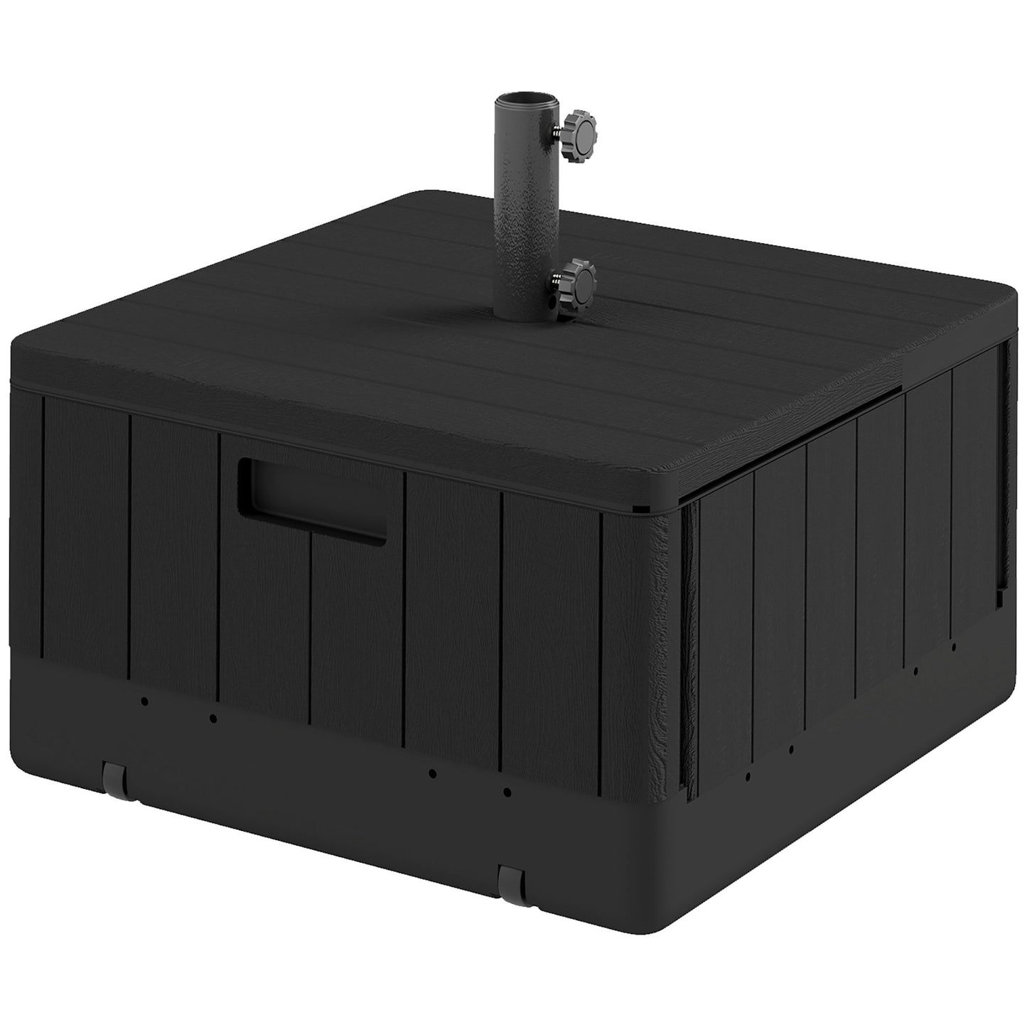 3-in-1 Patio Umbrella Base, Coffee End Table, Flower Box Planter with Wheels Handles, Square Plastic 176lb Stand/110lb Water Fillable Outdoor Garden Umbrella Stand, Black