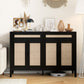 Kitchen Sideboard Cabinet, Boho Buffet Table with Decorative Rattan Doors and Drawers for Dining Room, Black