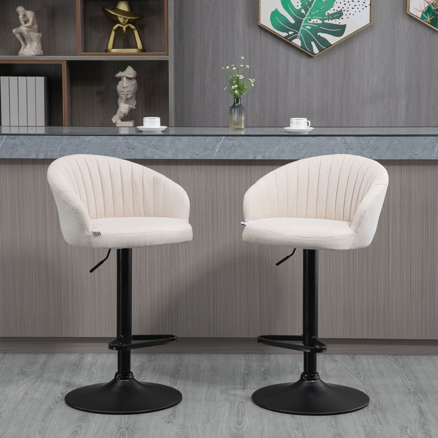 Bar Stools Set of 2, Swivel Counter Height Barstools with Back, Footrest, Adjustable Height, Beige