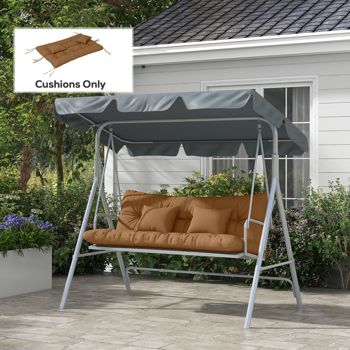 4-Piece Back and Seat Cushion Pillows Replacement and Pillows, Patio Chair Cushions Set with Ties, Tan