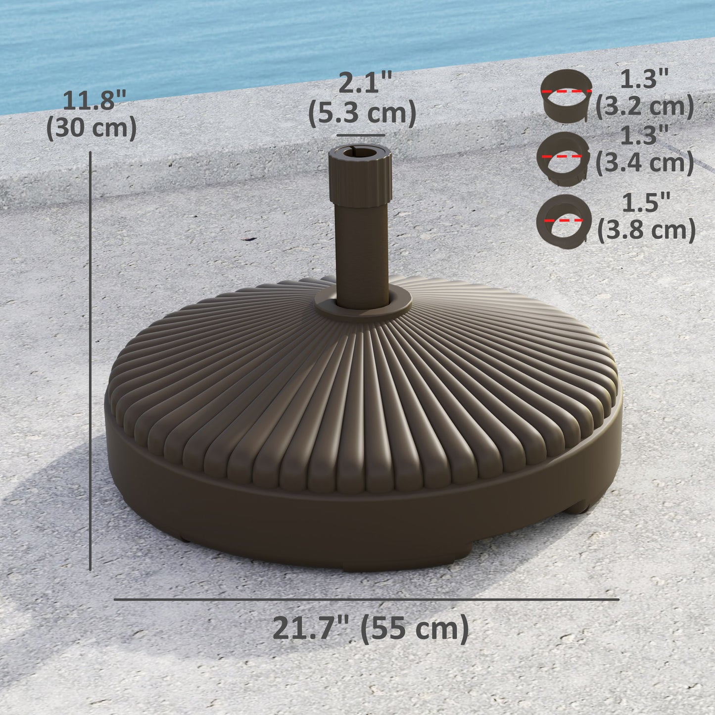 Round Plastic Patio Umbrella Base Parasol Holder Outdoor Umbrella Stand, Filled Up to 62lbs with Stand or 51lbs with Water for Garden, Poolside, Brown