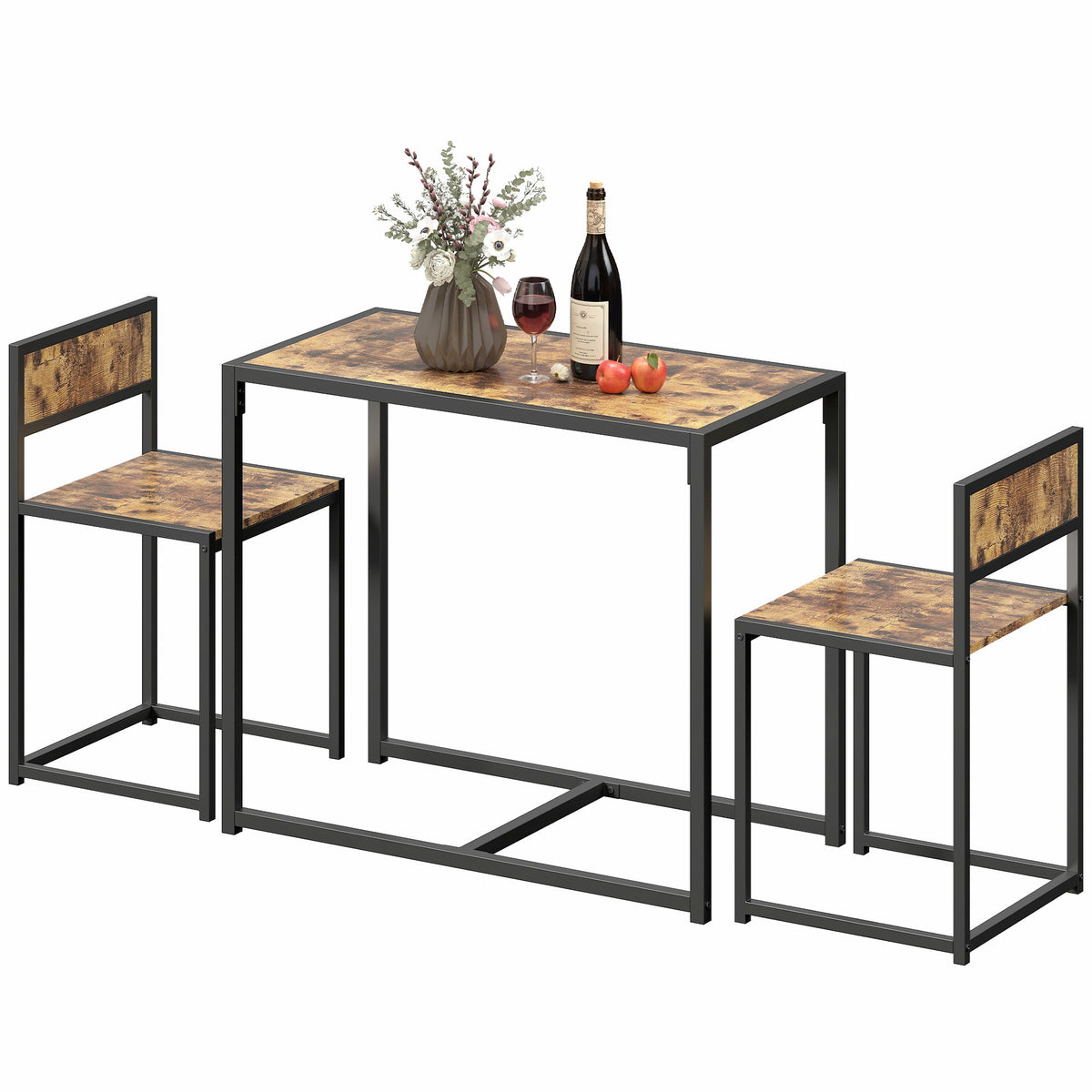Dining Table Set, Industrial Dining Set for 2, Kitchen Table and Chairs for Small Space, Dining Room Table with Chairs