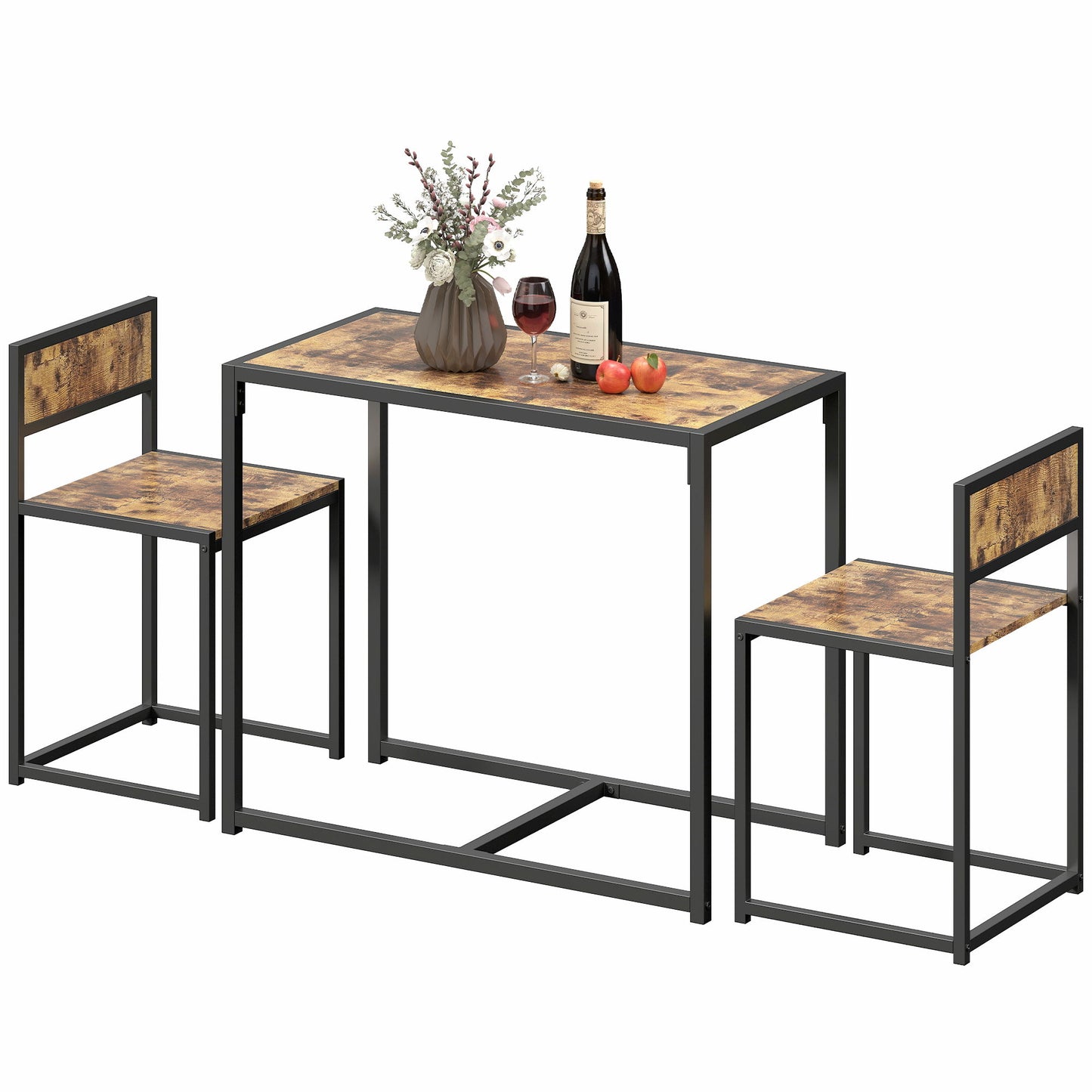 Dining Table Set, Industrial Dining Set for 2, Kitchen Table and Chairs for Small Space, Dining Room Table with Chairs
