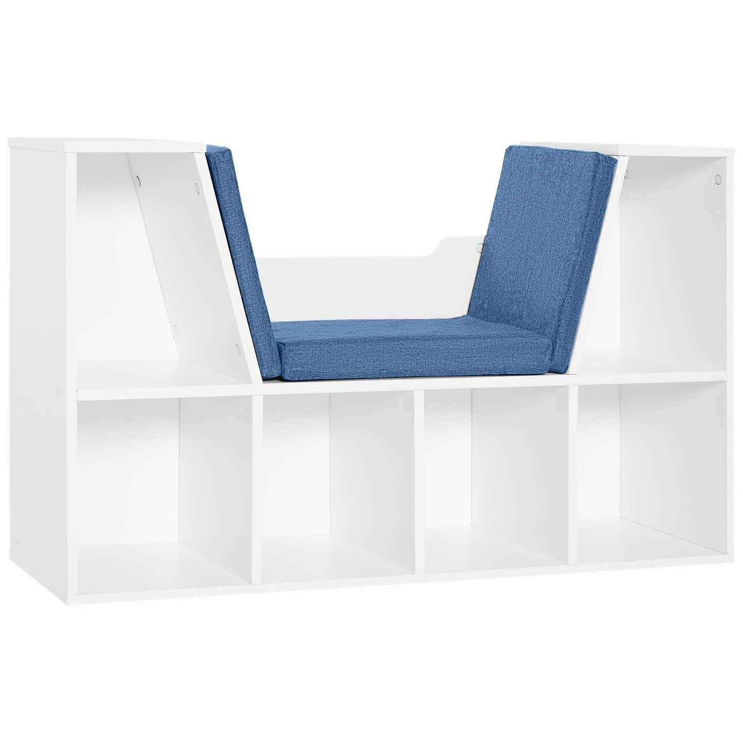 6-Cubby Bookcase with Reading Nook Cushion - Blue