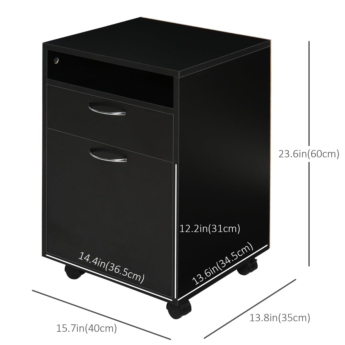 24" Small Filing Cabinet with Drawer and Wheels - Black