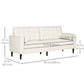 Mid-Century Sofa, Couch with Button-Tufted Back Cushion, Linen Feel Fabric Upholstery, 2 Cylindrical Pillows and Rubber Wood Legs for Living Room, Cream White