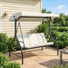 Convertible Patio Swing Bed with Canopy and Cushions, 3 Seater Porch Swing for Outdoor, Backyard, Garden, Cream White