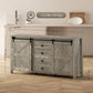 60" Farmhouse Buffet Cabinet with Sliding Barn Doors - Distressed Light Grey