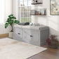 Storage Bench with 4 Doors and Adjustable Shelves, Comfortable Seating, Removable Cushion for Entryway, 43" L x 16" W x 17.5" H, Gray