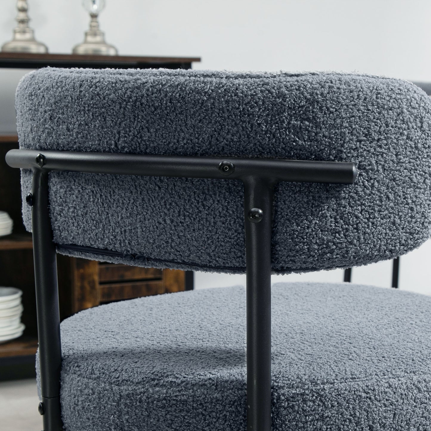 4 Pieces Kitchen Chairs, Modern Dining Chairs w/ Berber Fleece Upholstery and Steel Legs for Living Room, Grey