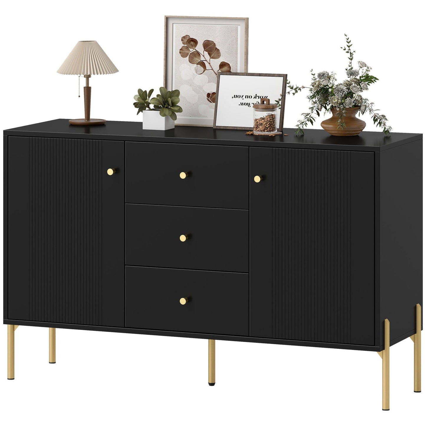 Modern Sideboard with 3 Soft-Close Drawers - Black