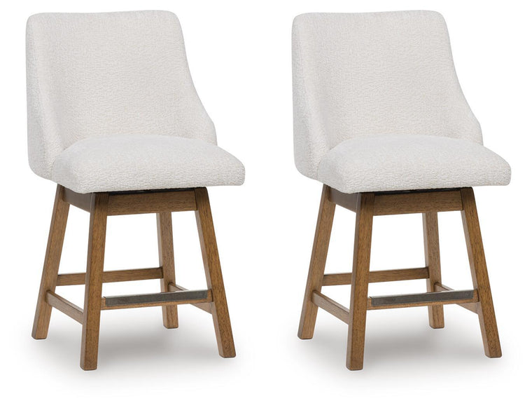 Cabalynn - Upholstered Swivel Barstool (Set of 2) - Oatmeal / Light Brown