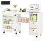 Rolling Sewing Machine Table with Power Outlet, Folding Craft Table with 2 Fabric Drawers, 2 Bins and 18 Pegs, White