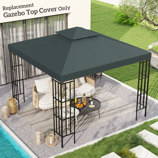 10' x 10' Square 2-Tier Gazebo Canopy Replacement Top Cover Outdoor Garden Sun Shade, Charcoal Grey