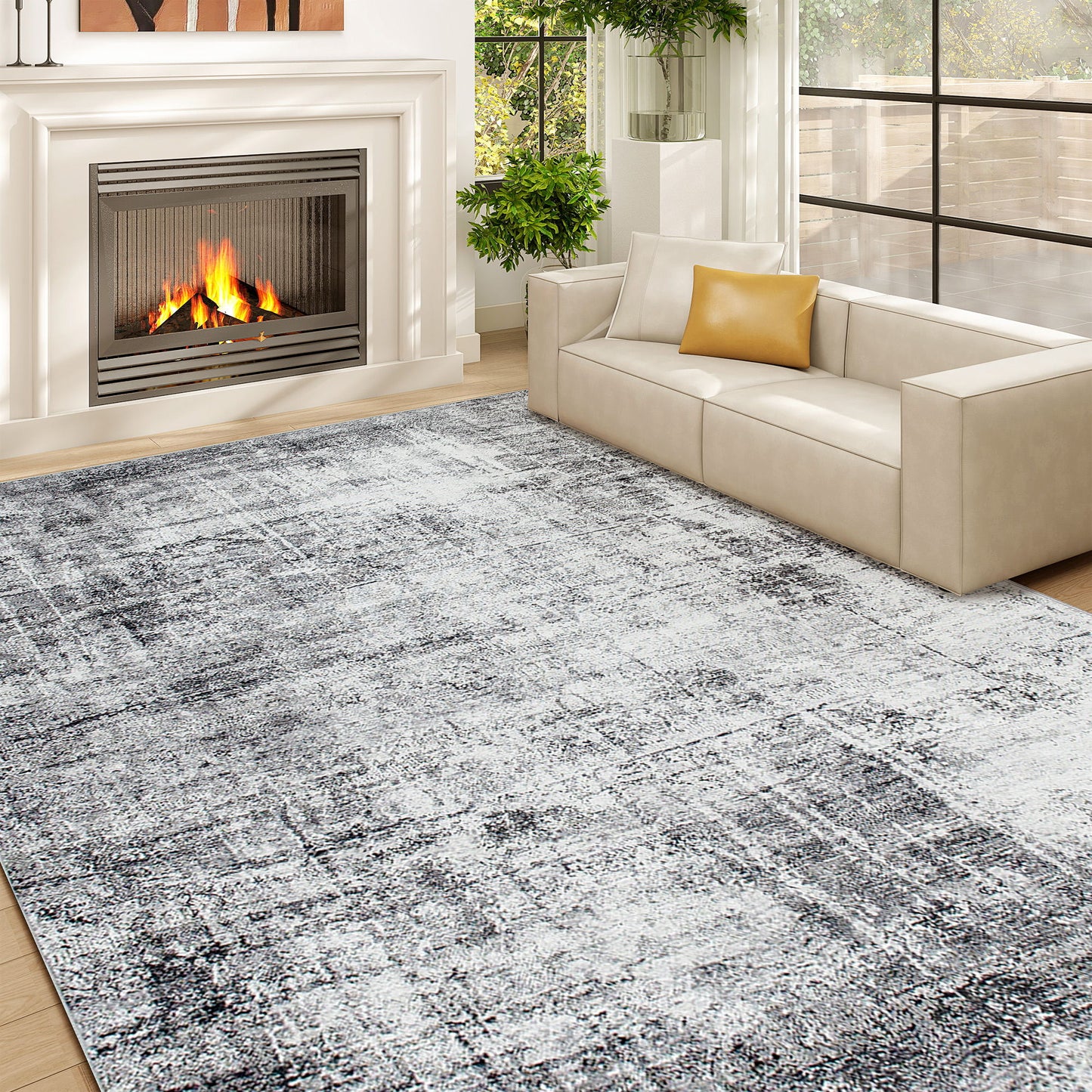 Area Rug for Living Room 5x7, Modern Abstract Machine Washable Rug, Non-Slip Carpet for Bedroom, Dining Room, Grey