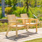 Garden Bench for 2 Persons with Middle Table and Umbrella Hole, 2-Seater Outdoor Wooden Bench with Slat Design, Natural