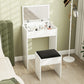 Modern Vanity Set with Makeup Table and Cushioned Stool, Dressing Table with Flip Top and Mirror for Bedroom, White