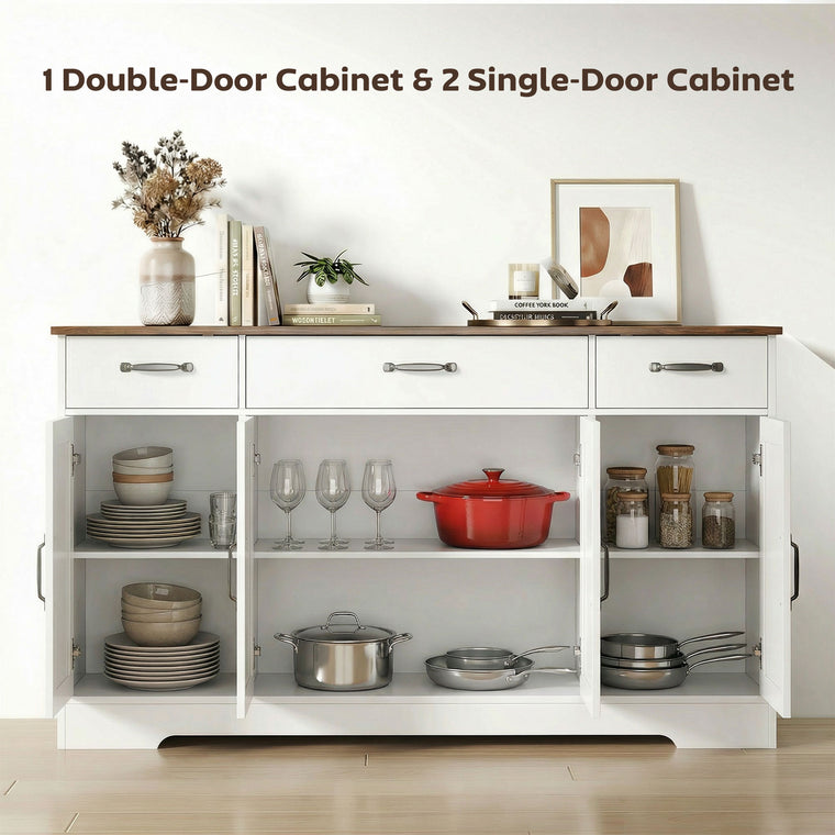 55" Farmhouse Sideboard Buffet Cabinet with 4 Barn Doors