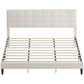King Size Bed Frame with Upholstered Headboard, Modern Platform Bed Frame with Wood Slats, 1100 lbs Capacity, Cream White