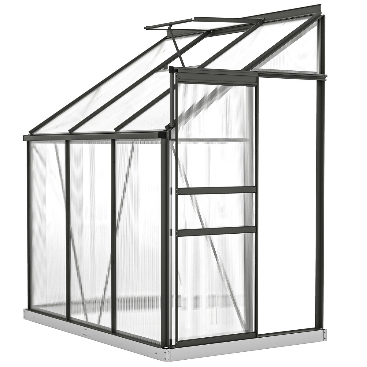 Aluminum Lean-to Greenhouse Polycarbonate Walk-in Greenhouse with Rain Gutter and Sliding Door, 6' x 4', Dark Grey