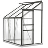 Aluminum Lean-to Greenhouse Polycarbonate Walk-in Greenhouse with Rain Gutter and Sliding Door, 6' x 4', Dark Grey