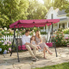 Outdoor 3-Seat Porch Swing with Canopy, Rattan Seat, Removable Cushion, Pillows and Steel Frame