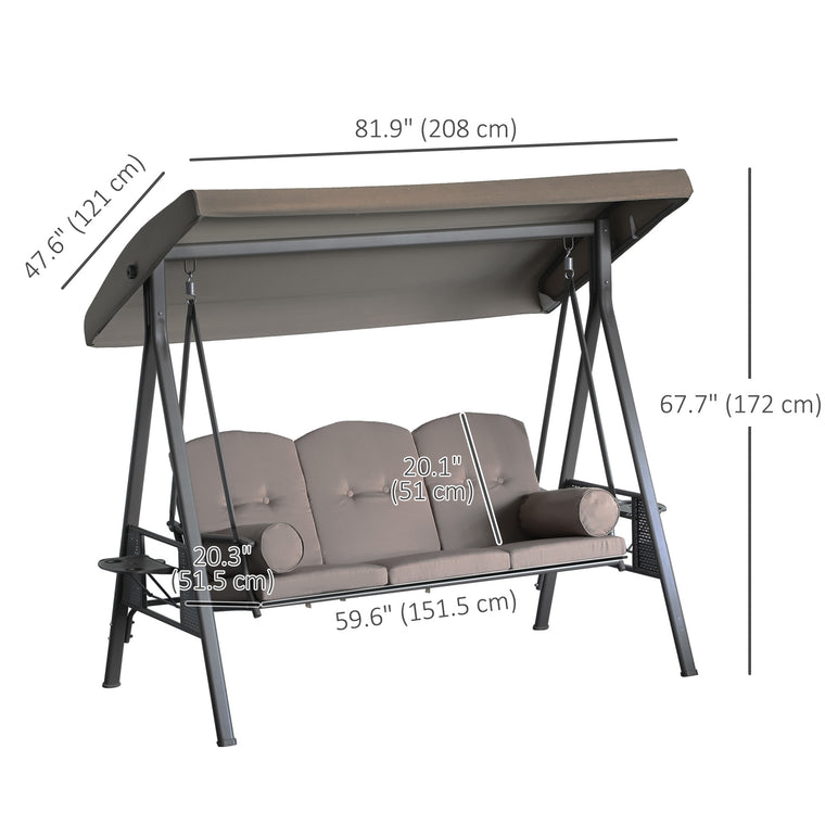 Brown 3-Seater Heavy Duty Porch Swing with Canopy