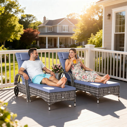 Grey 3-Piece Wicker Lounger Set with Table