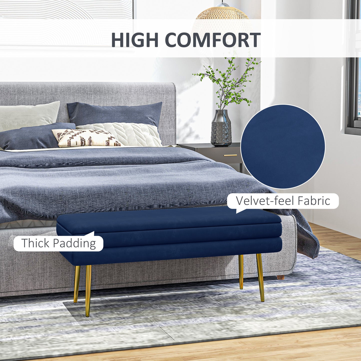 39" Storage Ottoman, Velvet End of Bed Bench with Steel Legs, Foot Stool with Storage for Bedroom, Living Room