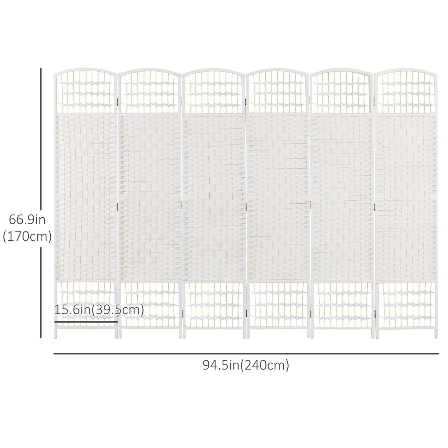 6 Panel Folding Room Divider, Portable Privacy Screen, Wave Fiber Room Partition for Home Office, White