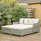 Rattan Outdoor Daybed, Sunbed Loveseat with Soft Cushions, 4 Pillows, Curved Backrest & Armrest, Beige
