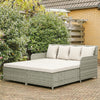 Rattan Outdoor Daybed, Sunbed Loveseat with Soft Cushions, 4 Pillows, Curved Backrest & Armrest, Beige