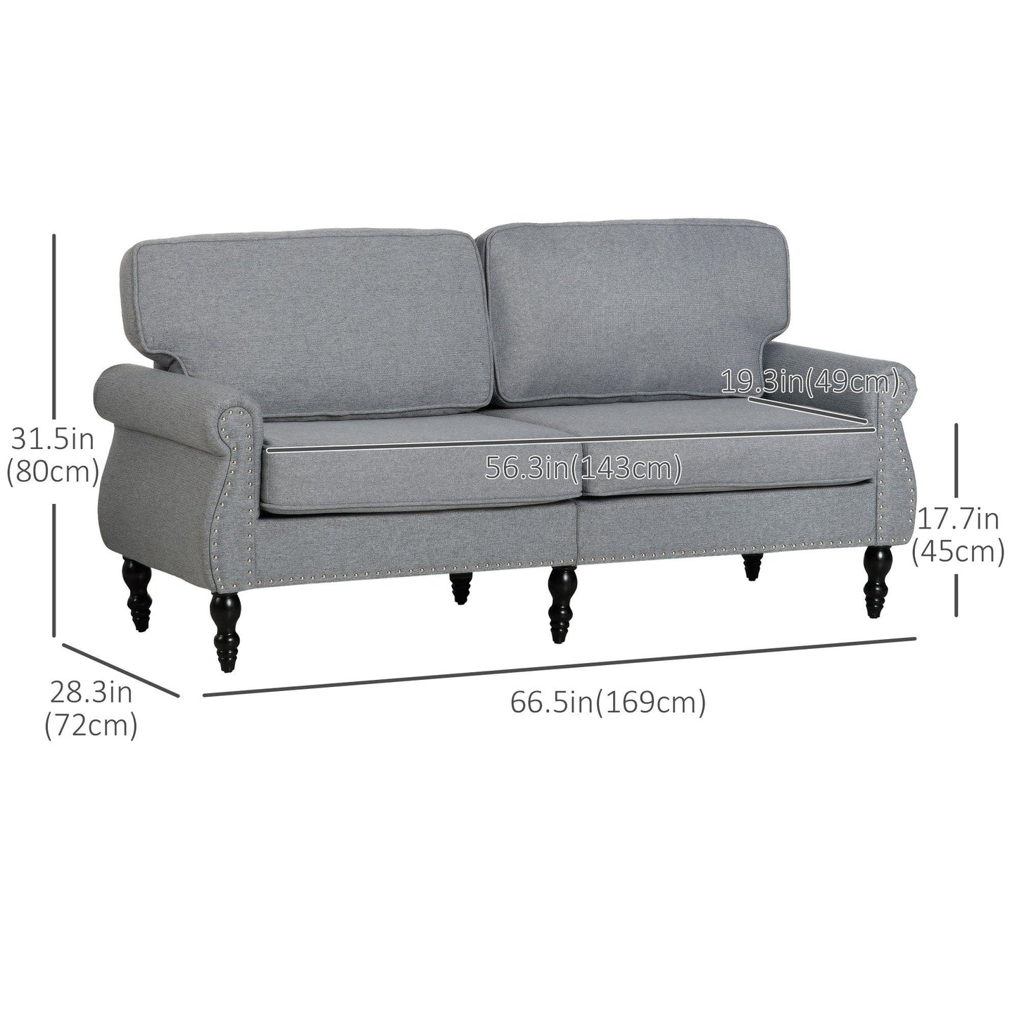 2-Seater Sofa with Rubber Wood Legs - Grey