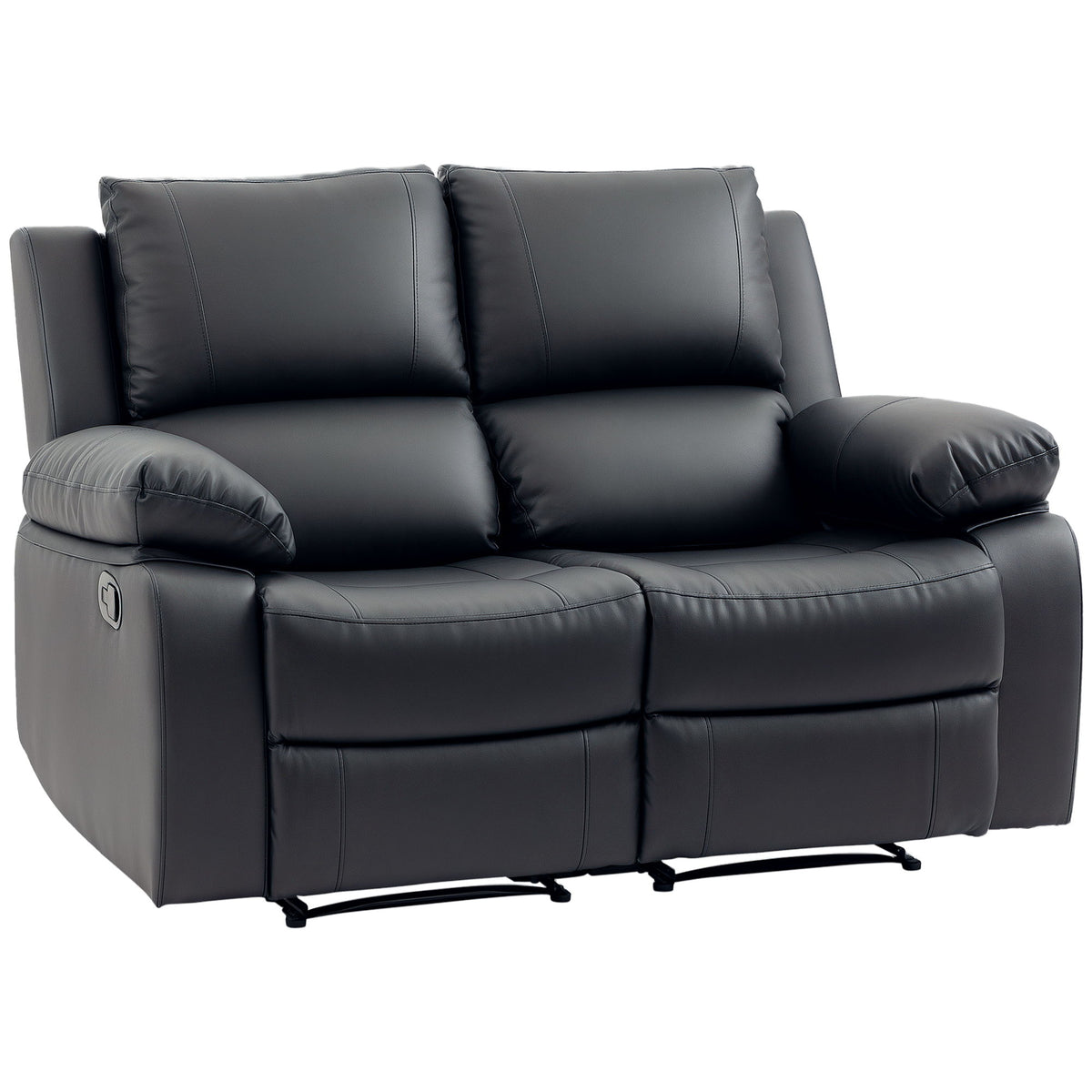 Double Reclining Loveseat, PU Leather Manual Recliner Sofa Chair with Thick Backrest, Padded Armrests, Footrest for Living Room, Black